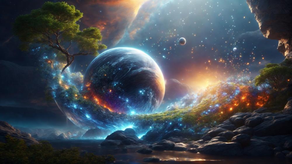 Mystical Cosmic Oasis wallpaper