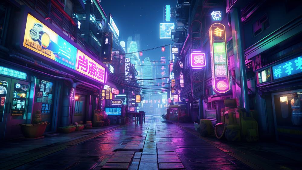 Neon Cyberpunk Metropolis at Night wallpaper