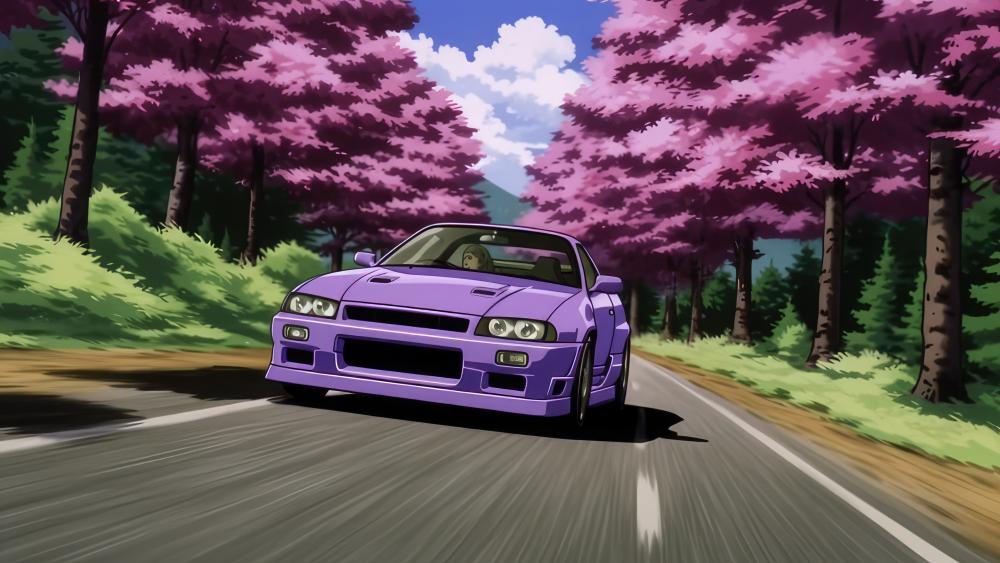 Anime Drive Through Cherry Blossoms wallpaper