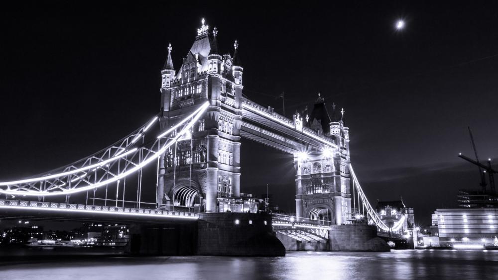 Tower Bridge at night monochrome photo wallpaper