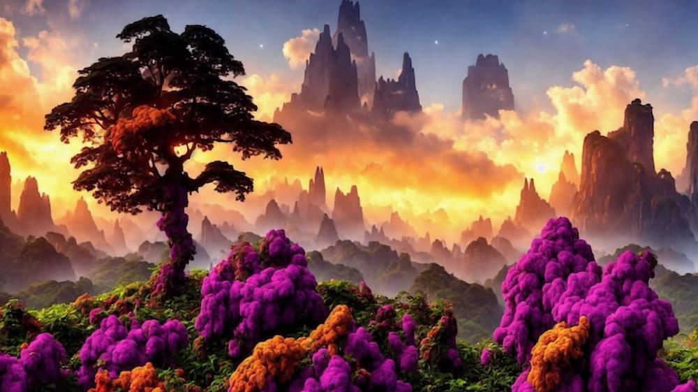 Mystical Sunrise in the Enchanted Valley wallpaper