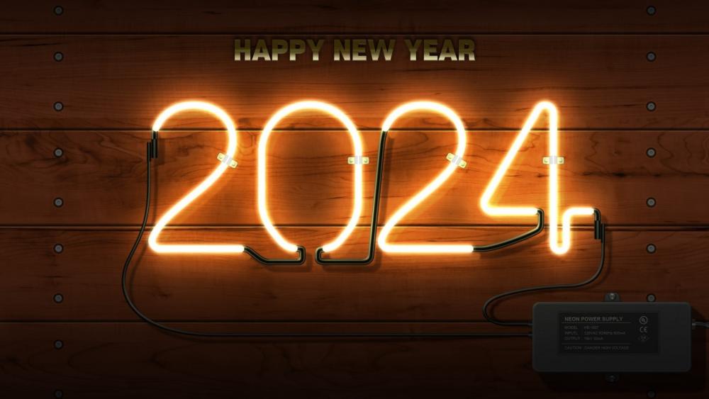 Illuminated Neon New Year 2024 Celebration wallpaper