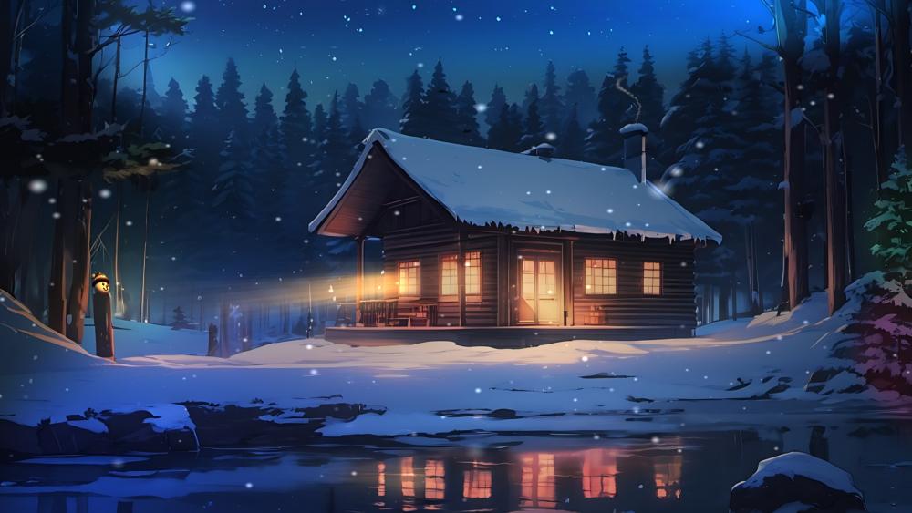Enchanted Winter Cabin Retreat wallpaper