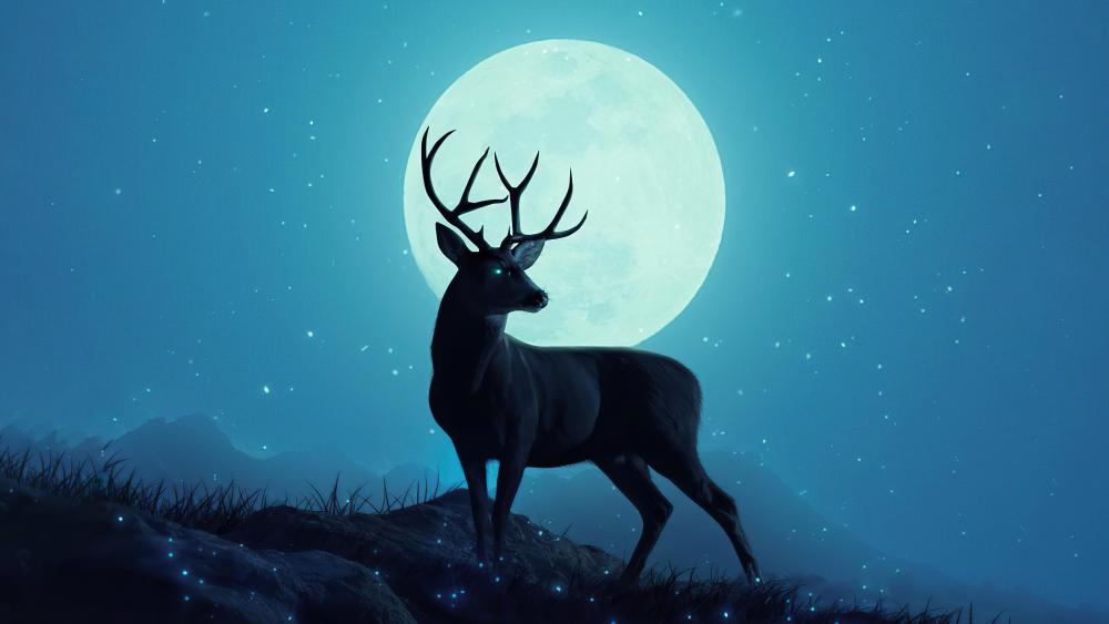 Majestic Stag Under a Luminous Moon wallpaper