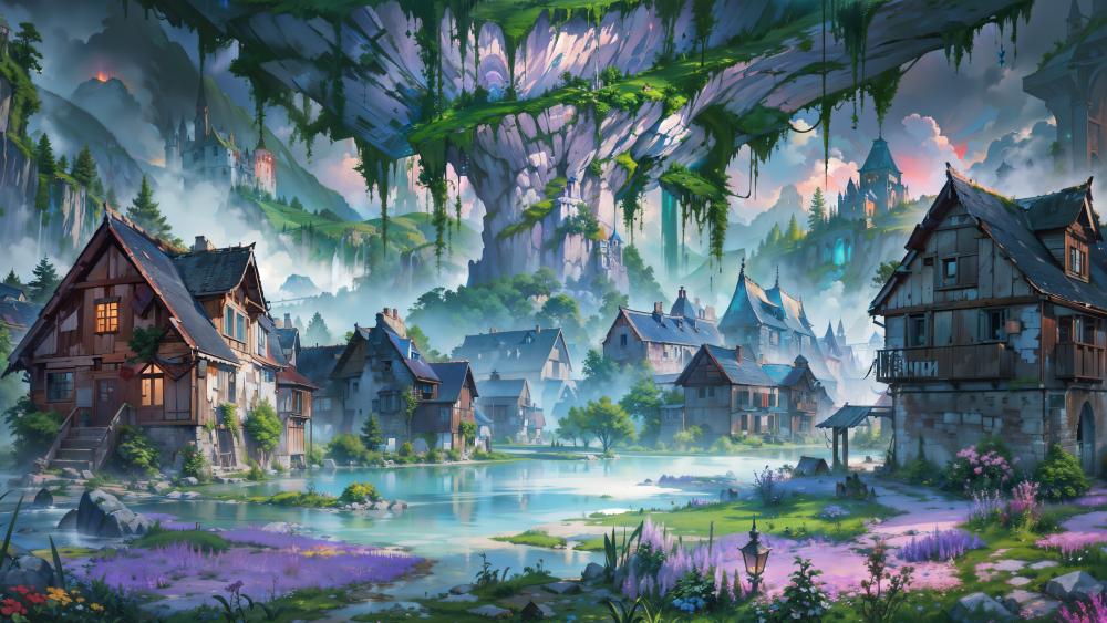 Enchanted Village at Dusk wallpaper