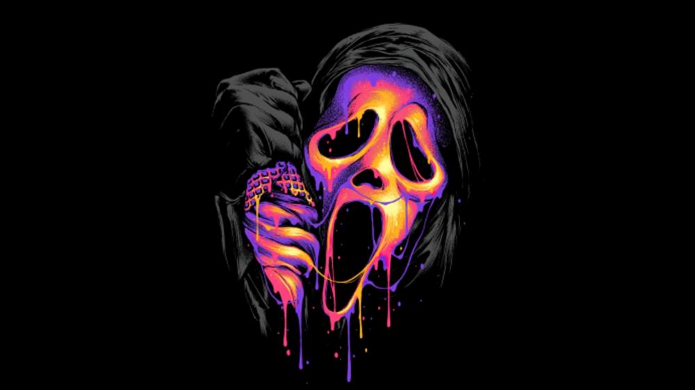 Vibrant Neon Scream Mask Art wallpaper