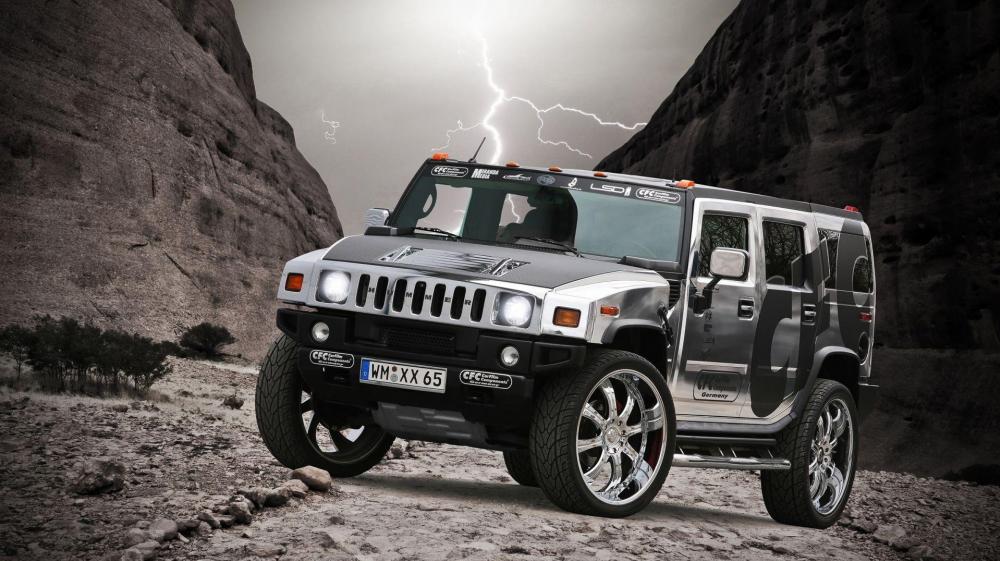 Rugged Hummer on Stormy Terrain wallpaper