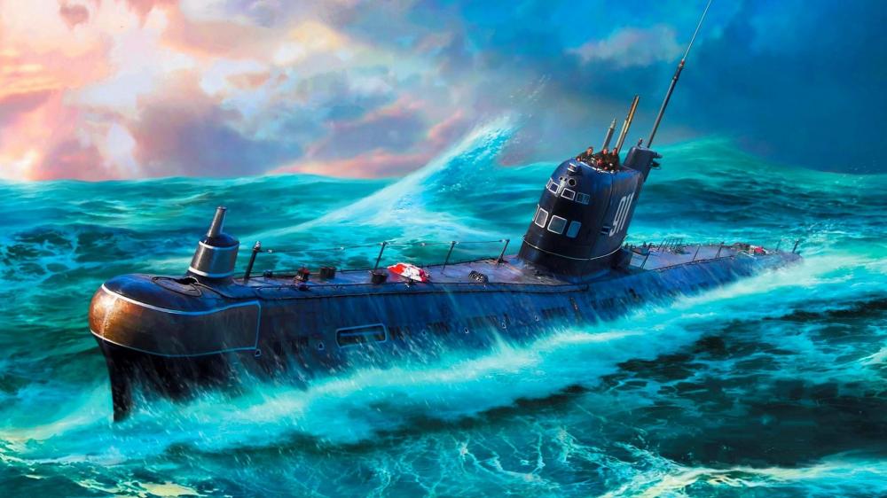 Submarine Adventure Through Ocean Waves wallpaper