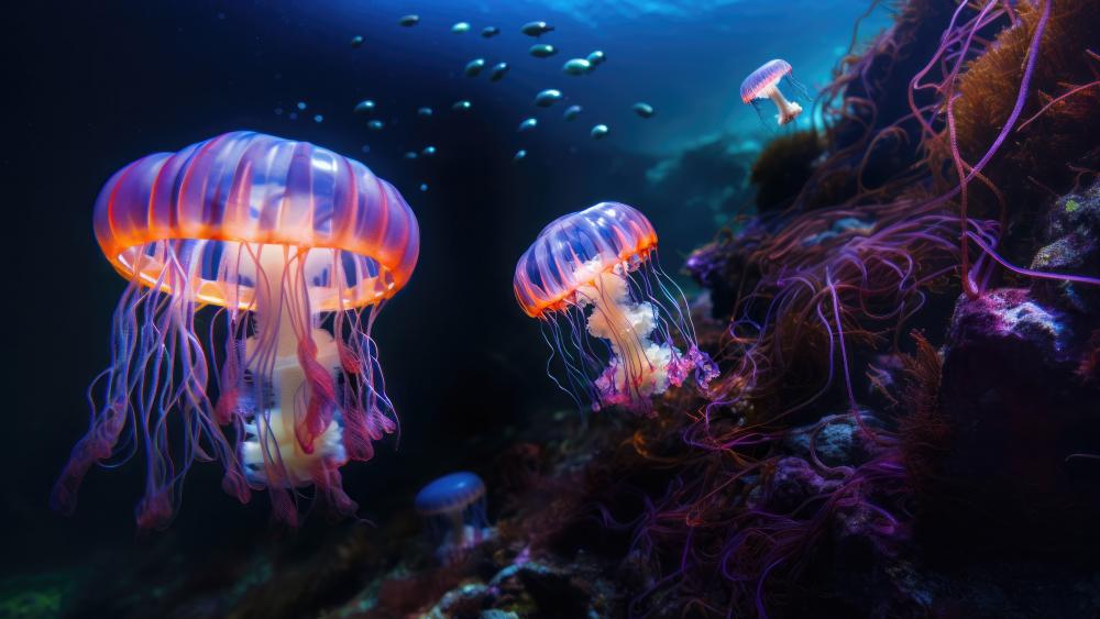 Mystical Jellyfish Ballet Under the Sea wallpaper