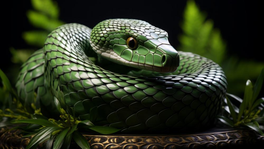 Serene Green Serpent in Repose wallpaper