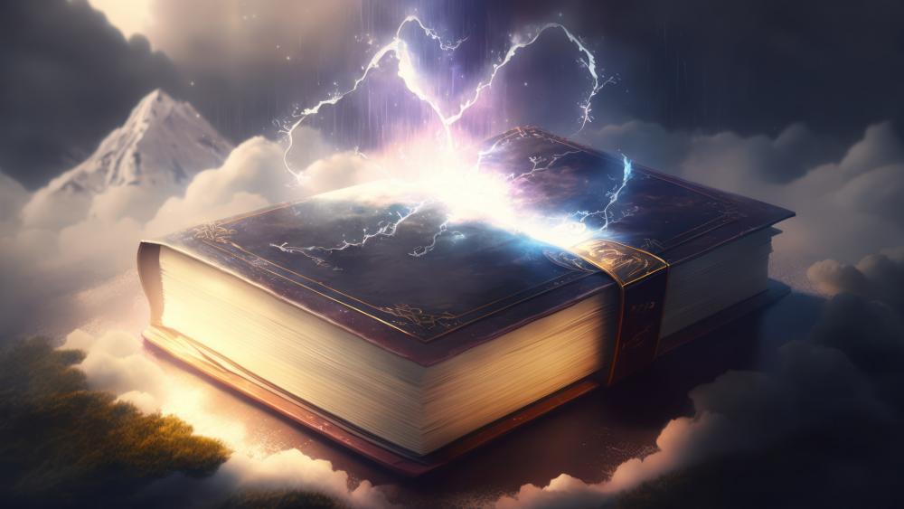 Mystical Tome Amidst Stormy Skies wallpaper