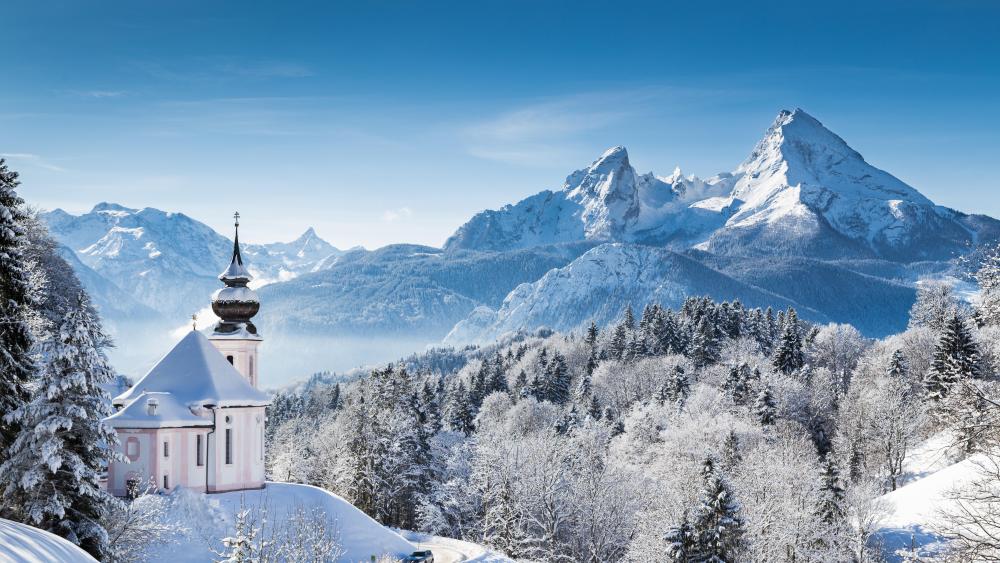 Winter Serenity with the Pilgrimage Church Maria Gern wallpaper