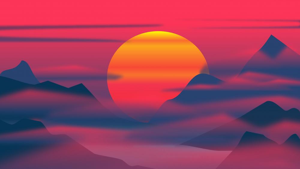 Misty Mountain Sunset Silhouette wallpaper