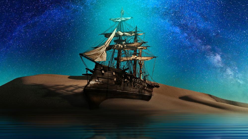 Mystical Night Ship Voyage wallpaper