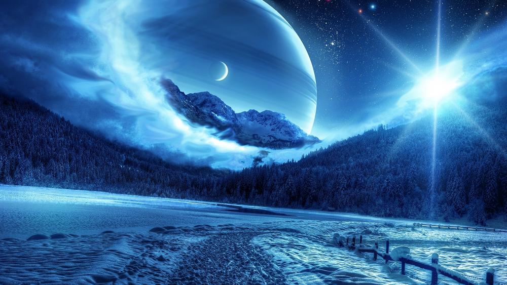 Extrasolar fantasy winter planet wallpaper