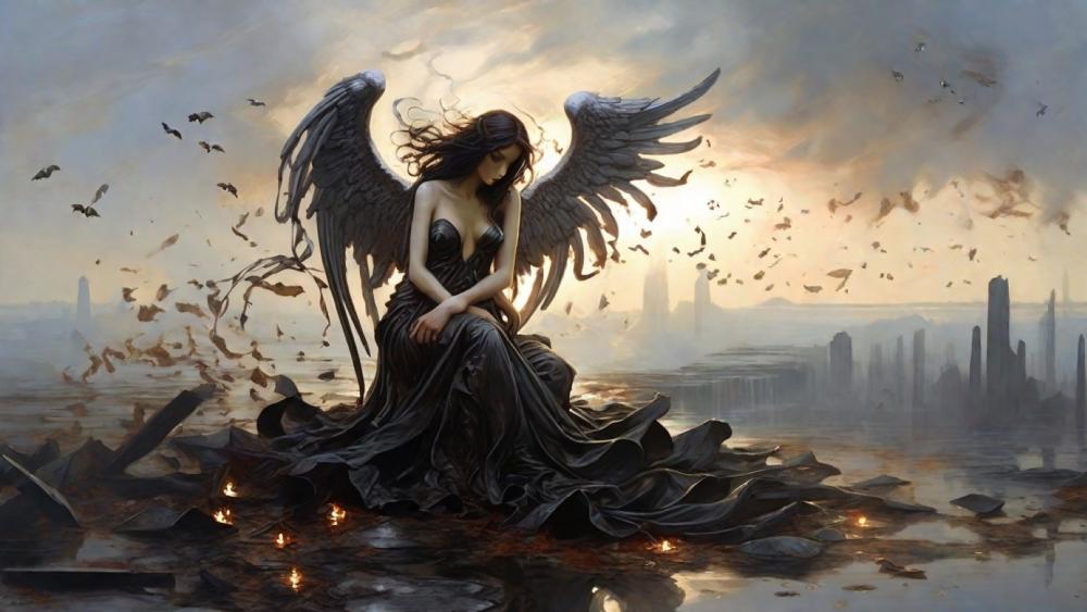 A fallen angel woman wallpaper