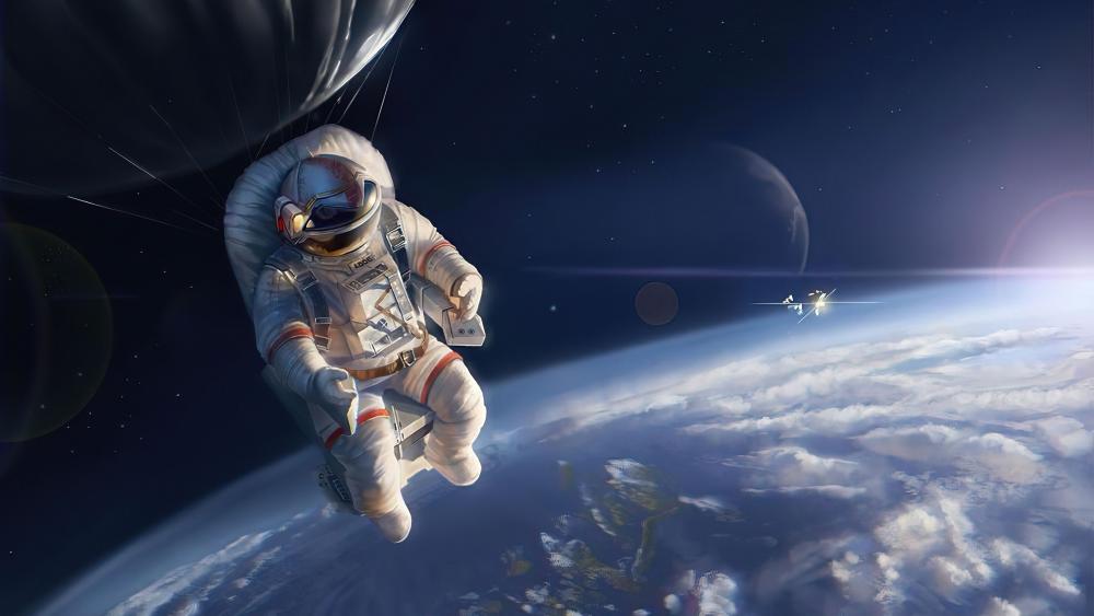 Astronaut's Serene Space Odyssey wallpaper