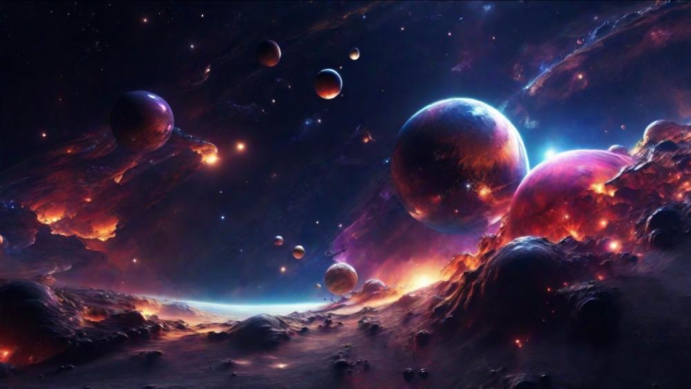 Cosmic Ballet of Planets and Nebulae wallpaper