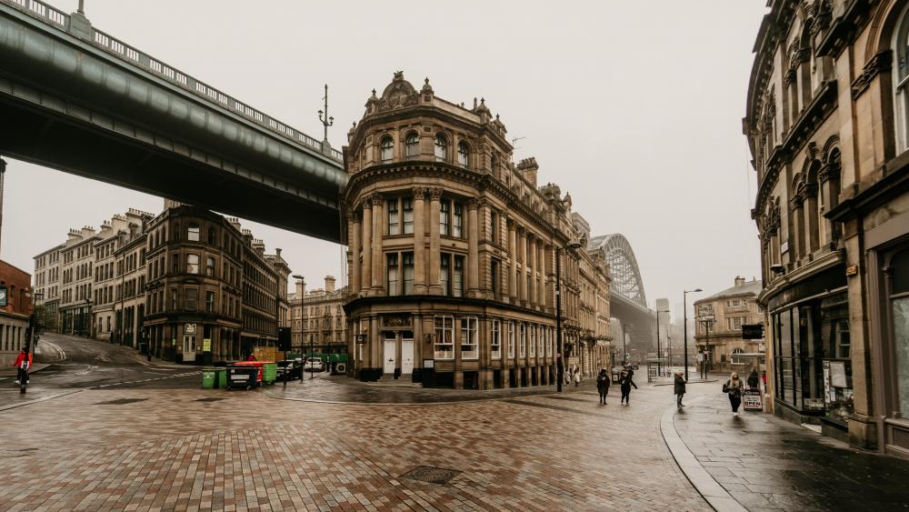 Misty Newcastle upon Tyne Cityscape with Historic Architecture wallpaper