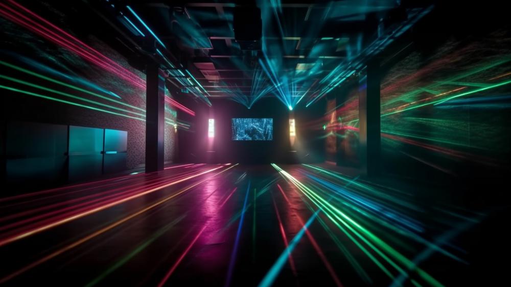 Futuristic Laser Light Show Hallway wallpaper