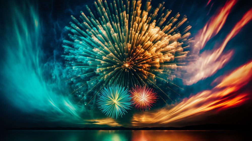 Sky Bursting with Colorful Fireworks wallpaper