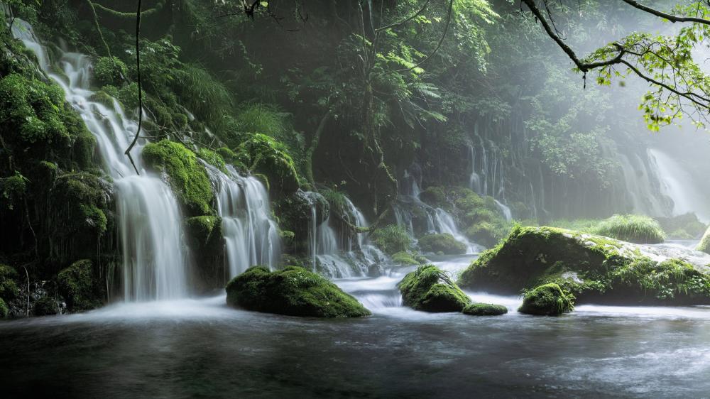 Misty Waterfall Serenity wallpaper