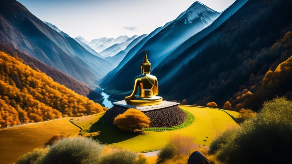 Majestic Buddha Overlooking Autumn Valley wallpaper