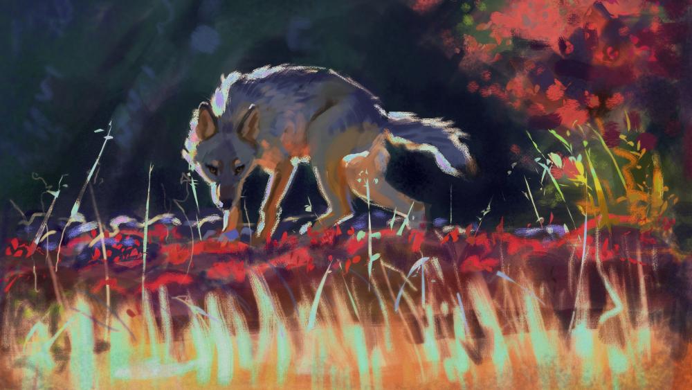 Mystical Forest Wolf in Twilight wallpaper