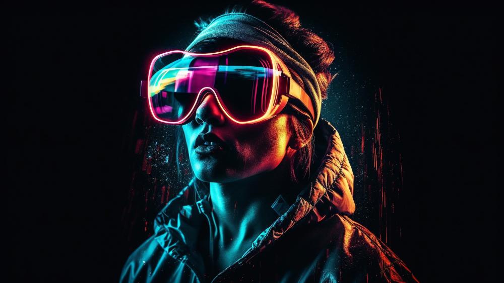 Neon Glow Ski Goggles in Night Setting wallpaper