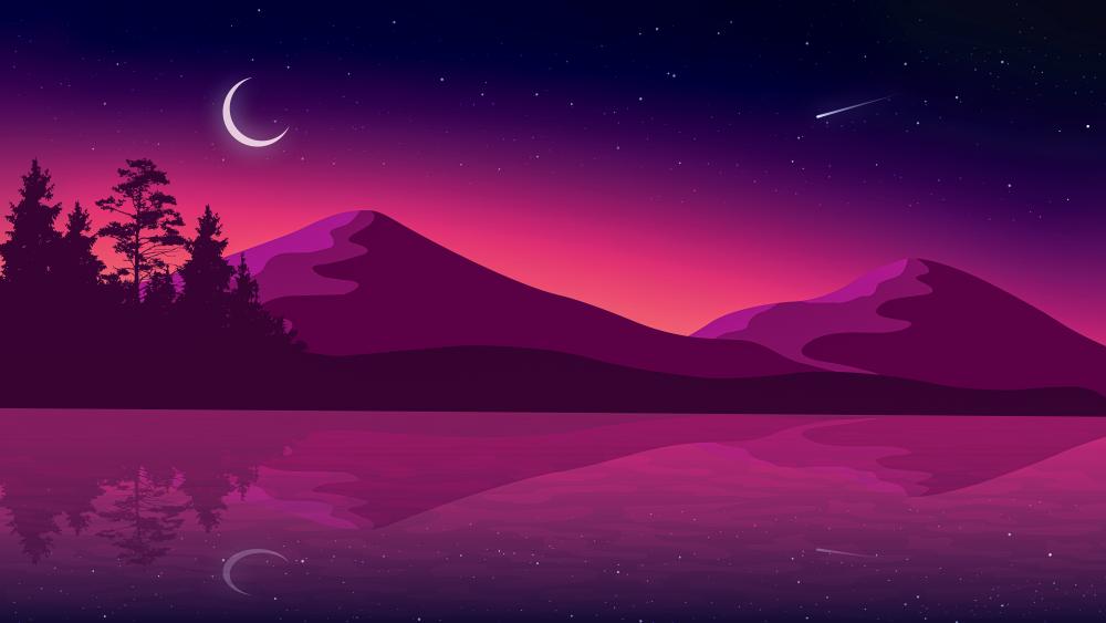 Tranquil Night Over Purple Mountain Silhouettes wallpaper