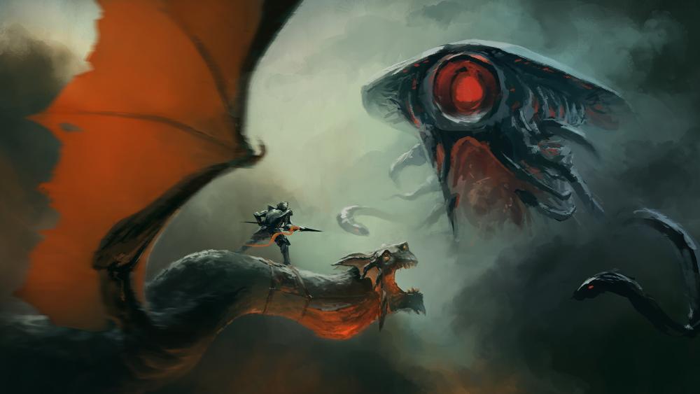 Epic Dragon Encounter in the Mist wallpaper