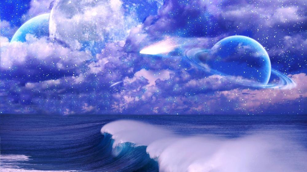 Cosmic Seascape with Celestial Wonders wallpaper