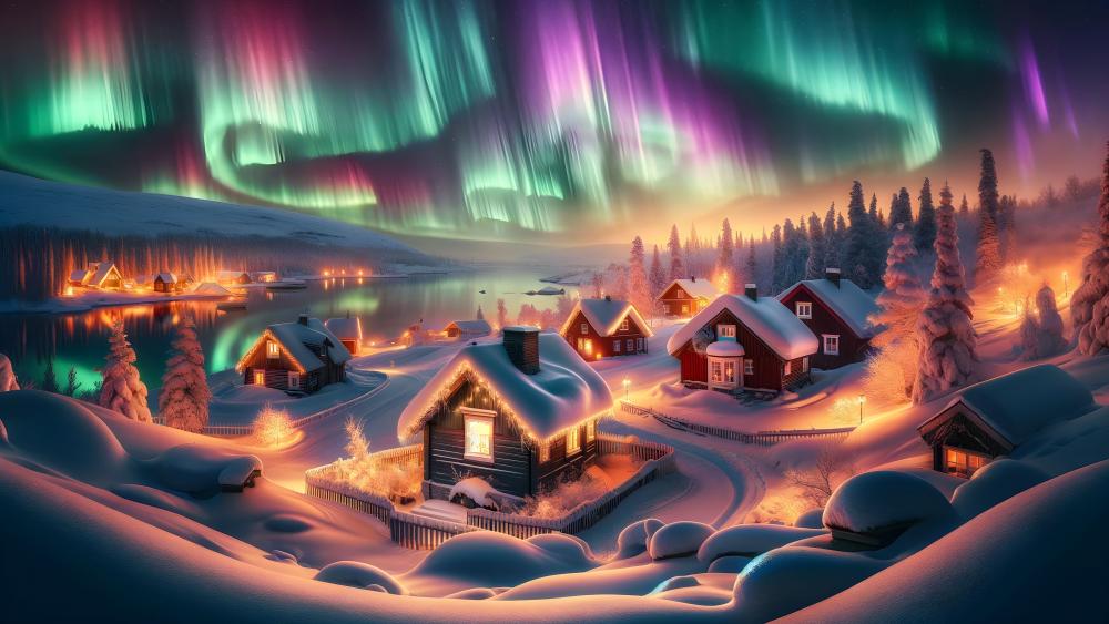 Enchanted Winter Aurora Night wallpaper