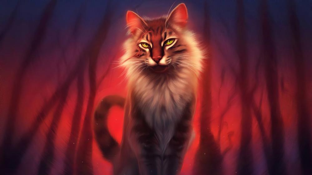 Mystical Cat Amidst Scarlet Shadows wallpaper