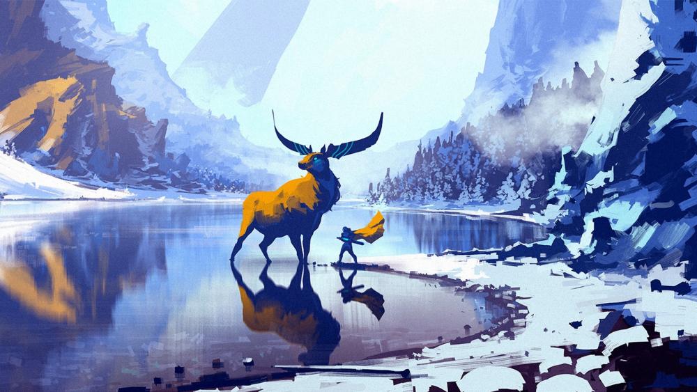 Majestic Stag and Warrior Reflection wallpaper