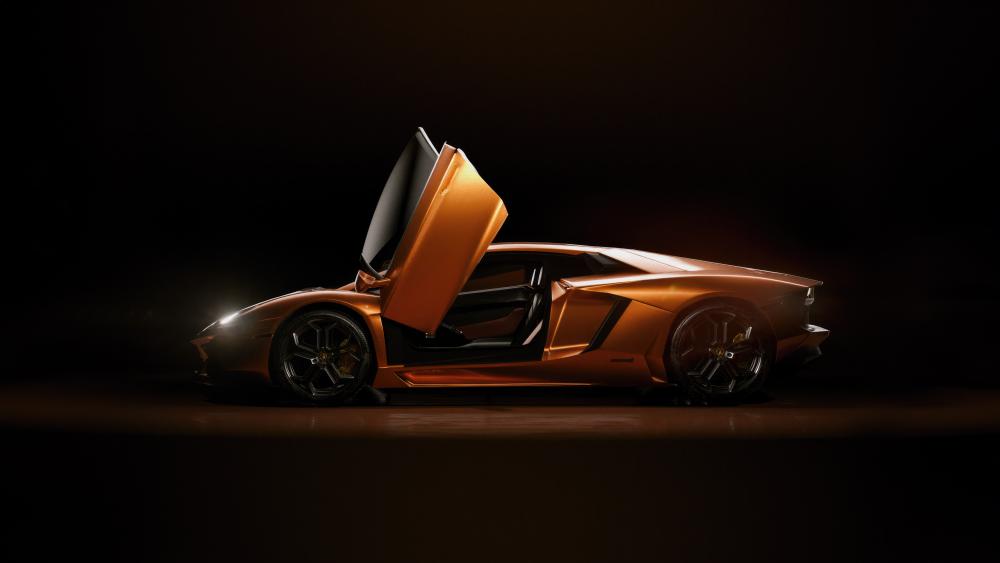 Gleaming Lamborghini Aventador Luxury Speedster in Spotlight wallpaper