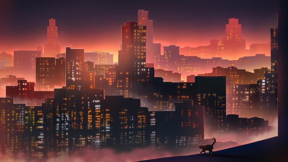 Sunset Silhouettes in the City wallpaper