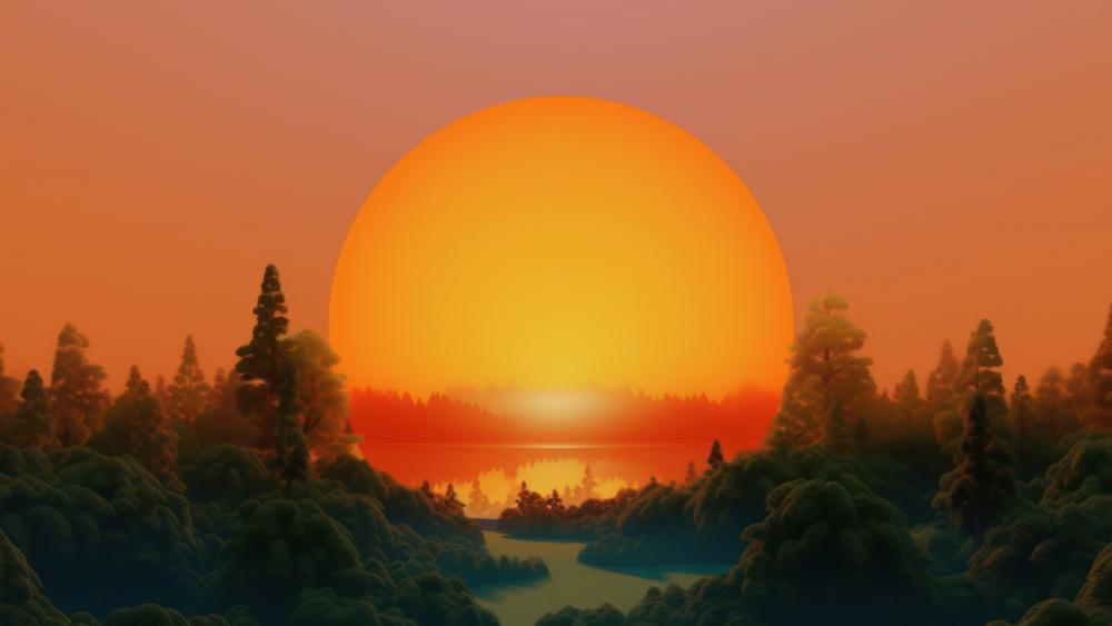 Amber Sunset Over Tranquil Forest wallpaper