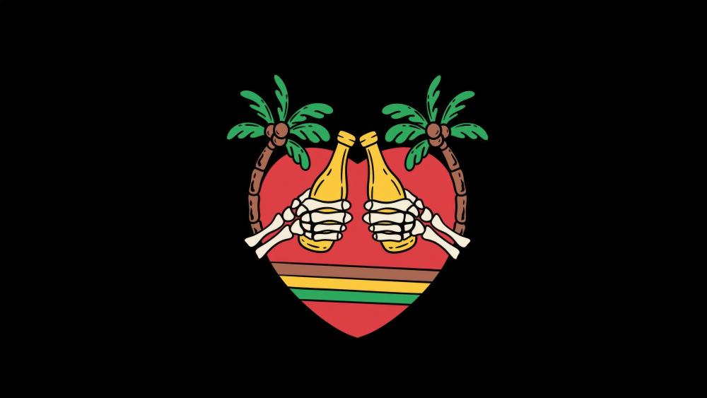 Tropical Heart with Skeleton Hands wallpaper