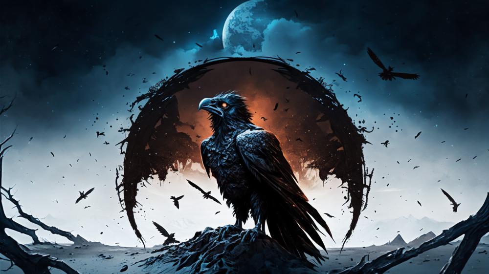 Mystic Raven under Moonlit Sky wallpaper