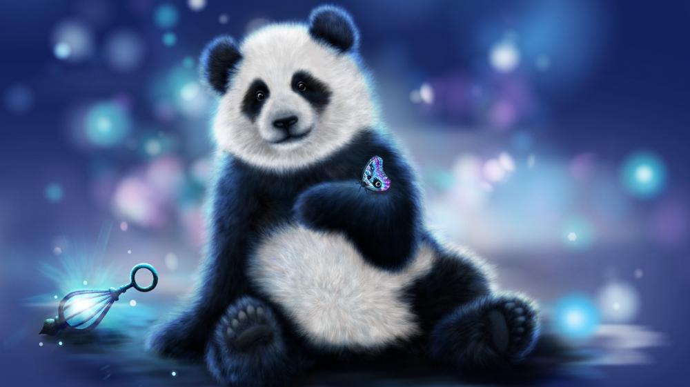 Enchanted Panda Under Starry Night wallpaper