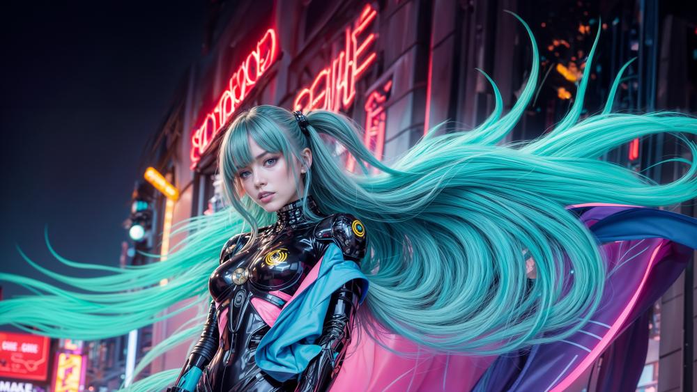 Cyberpunk Fantasy in Neon Dusk wallpaper