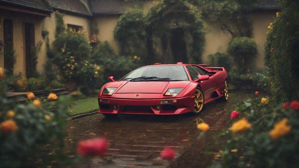 Lamborghini Diablo on a Rainy Day wallpaper