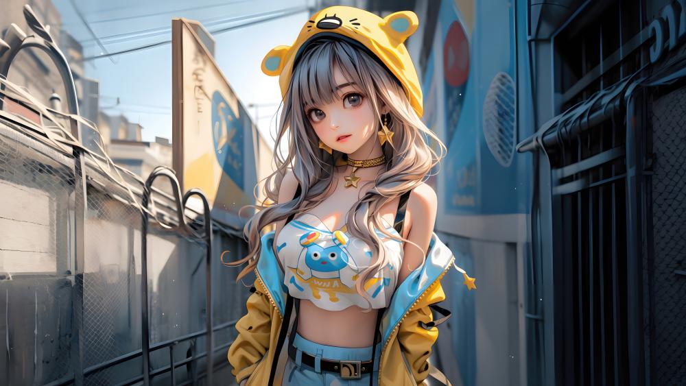 Urban Anime Chic with a Feline Twist wallpaper