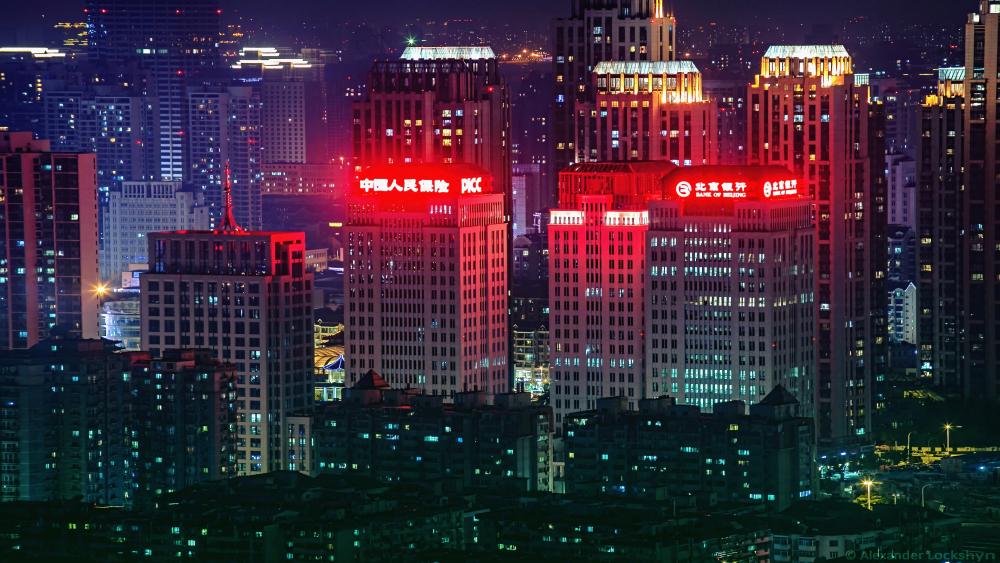 Glowing Urban Shanghai Nightlife wallpaper
