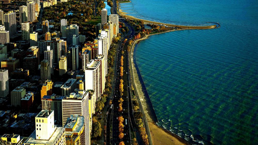 Urban Coastline Aerial View wallpaper