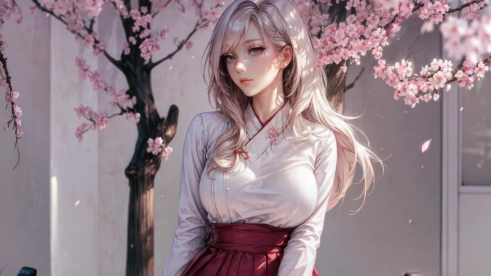 Cherry Blossoms and Graceful Beauty wallpaper