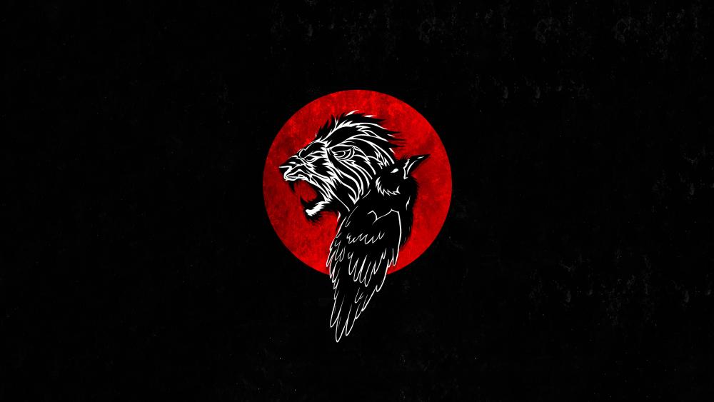 Dark Serenity with Red Moon, Lion and Crow wallpaper