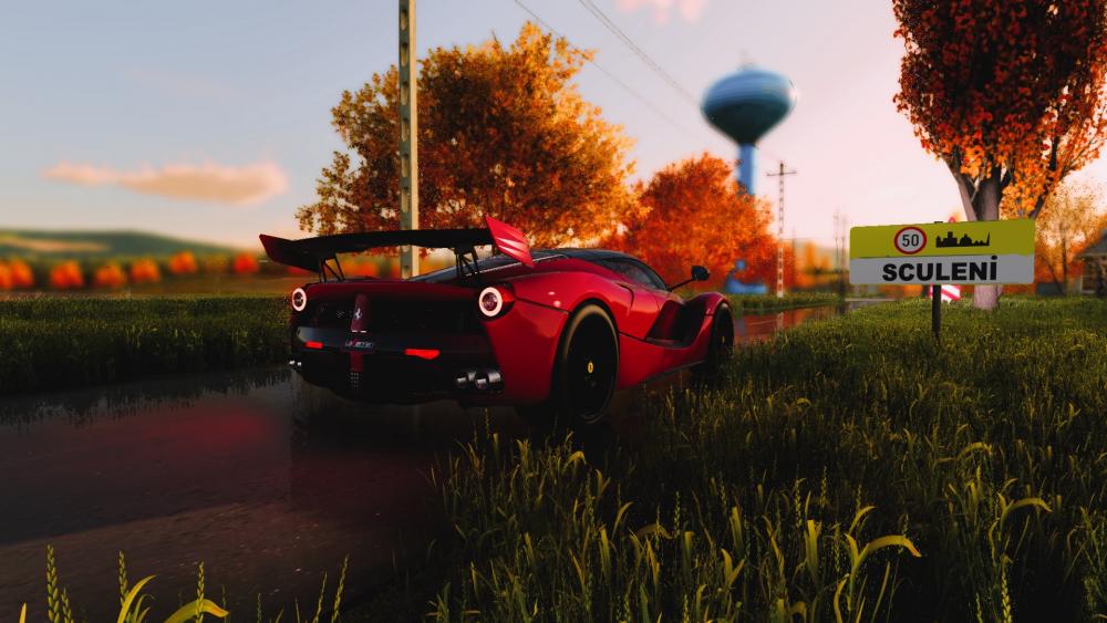 Autumn Drive in a Red Sports Car wallpaper