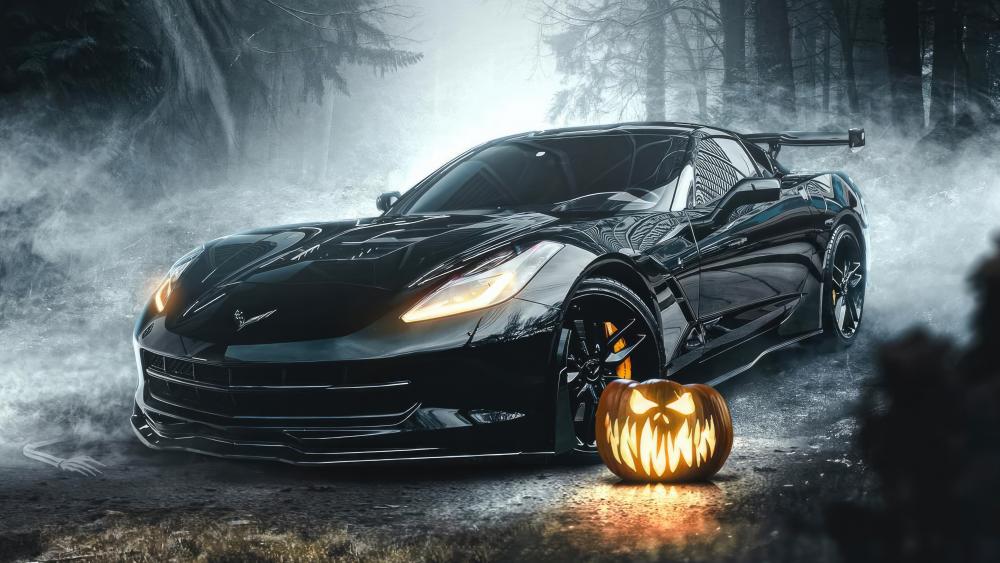 Black Corvette C7, Halloween wallpaper